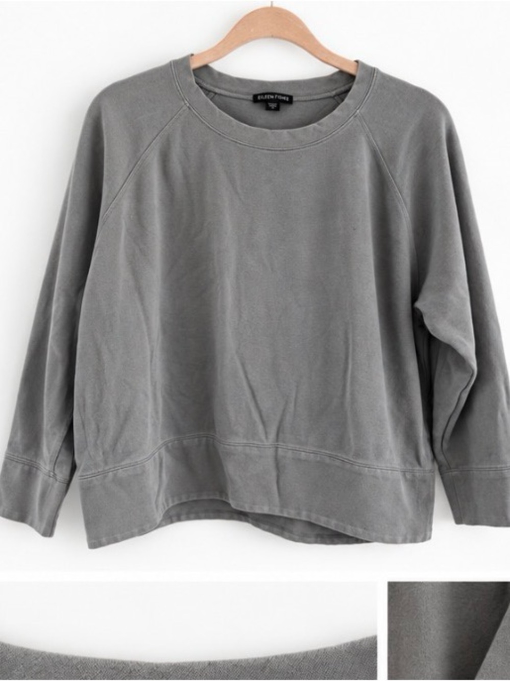 Eileen Fisher Raglan Sleeve Organic Cotton Blend Sweater Gray